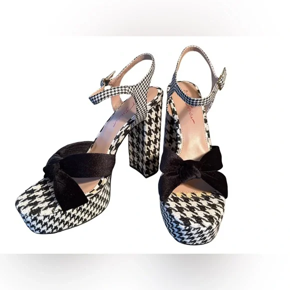 Betsey Johnson NWT Sz 11 Melanni Houndstooth Platform Heels with Black Bow SH297 - Picture 3 of 15
